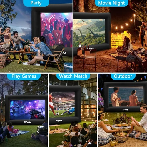 Miniatura 5 de Pantalla de cine inflable para exteriores de 20 pies, pantallas inflables de proyección frontal y trasera con soplador de aire, lo mejor para noches