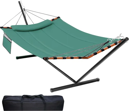 Miniatura 7 de TegerDeger Hamaca para 2 personas de 12 pies con soporte incluido, hamaca grande de 55 x 79 pulgadas, capacidad de 450 libras con barra separadora