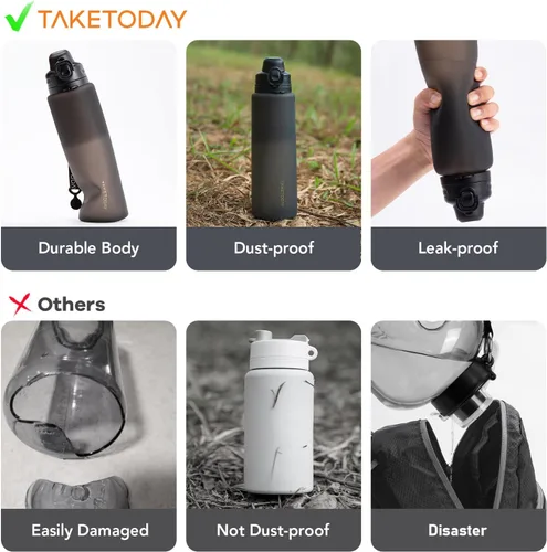 Miniatura 2 de TakeToday Botellas de agua plegables de 32 onzas, botella de agua plegable de viaje, sin BPA, botella de agua de silicona a prueba de fugas