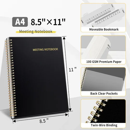 Miniatura 3 de SUNEE Half Meeting Half Note - Cuadernos profesionales de 8.5"x11" para el trabajo - 160 páginas, planificador de proyectos de tamaño A4, agenda