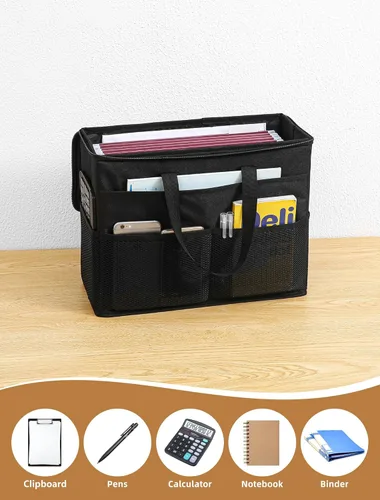 Miniatura 5 de Qozary Paquete de 2 Cajas Organizadoras de Carpetas de Archivos - Bolsa Portátil para Archivos Colgantes con Tapas, Caja Organizadora de Archivos