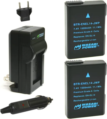 Wasabi Power Batería (paquete de 2) y cargador para Nikon EN-EL14, EN-EL14a y Nikon P7000, P7100, P7700, P7800, D3100, D3200, D3300, D5100, D5200,