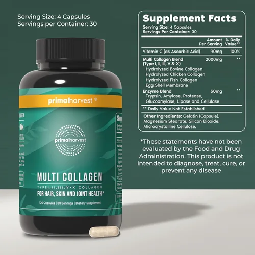 Miniatura 2 de Primal Harvest Paquete de 2 píldoras de colágeno múltiple para mujeres y hombres (tipo I, II, III, V, X), suplementos de colágeno para mujeres