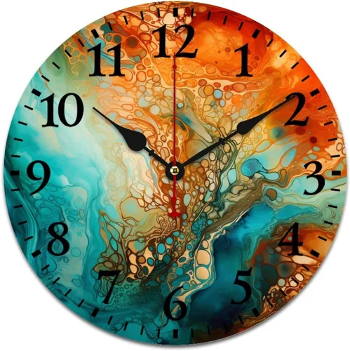 Miniatura 15 de Reloj de madera con motivo de arte tribal naranja brillante, turquesa, azul y azul, patrón tribal del suroeste, cuarzo decorativo de madera, sin