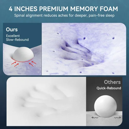 Miniatura 3 de ELEMUSE Cubrecolchón de espuma viscoelástica de gel de 4 pulgadas, tamaño King, cubrecolchón que alivia la presión para dolor de espalda, diseño