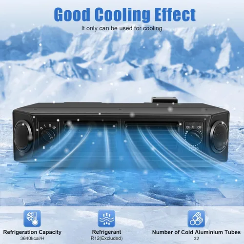 Miniatura 3 de Aire acondicionado Evaporador Cool 12V 8A 3 velocidades 80W Universal Car Truck A/C Motor de cobre Negro