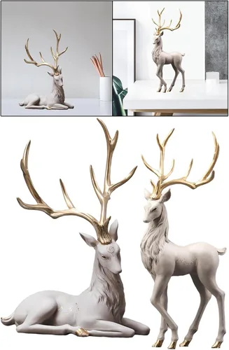Miniatura 6 de Estatuilla creativa de reno de 2 piezas de escultura de estatua de ciervo para decoración de estantes
