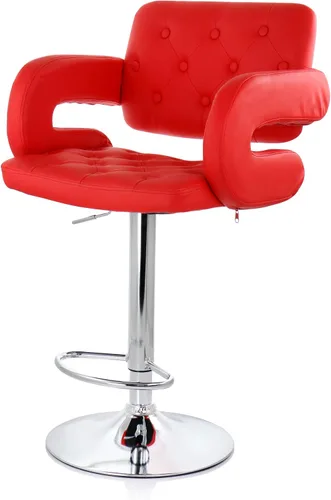 Miniatura 10 de Elama Taburete de bar moderno de piel sintética con base giratoria cromada y altura ajustable