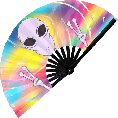 Miniatura 25 de GloFX Ventilador Plegable - Galaxy - Ventilador de Mano Plegable Grande Rave Clack para Hombres/Mujeres - para EDM, Festival de Música, Club