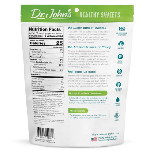 Miniatura 2 de Dr. John's - Caramelos sin azúcar, paletas saludables con cero azúcar, aperitivos bajos en calorías, dulces duros aptos para Keto, dientes de fruta