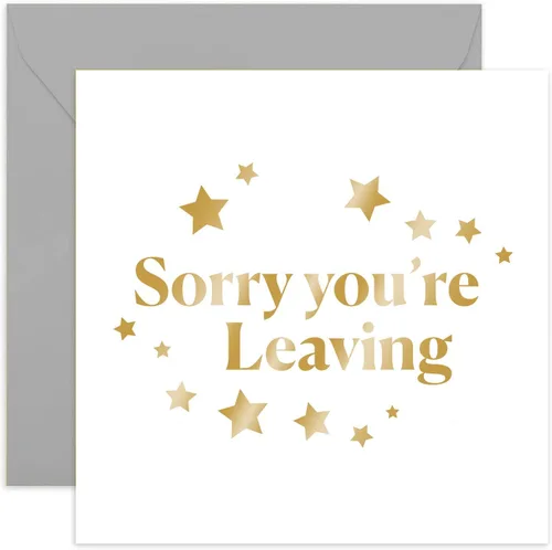 Old English Co. - Tarjeta con estilo «Sorry You're Leaving» para mujeres y hombres, tarjeta de jubilación para él o ella, tarjeta de salida de