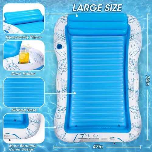 Miniatura 2 de BAIAI - Flotador inflable para piscina para adultos – Flotadores grandes de playa para broncearse, balsa para tomar el sol, para tomar el sol, Azul-L