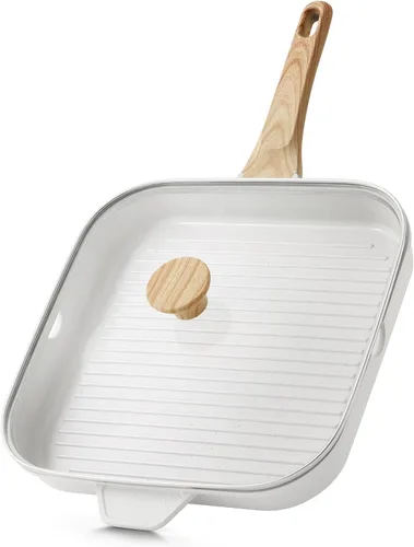 Miniatura 13 de SENSARTE Sartén Parrilla Antiadherente para Estufas, Plancha Versátil con Boquillas de Vertido, Superficie de Cocción Cuadrada Grande, Sartén Gris