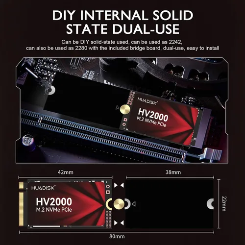 Miniatura 3 de M.2 NVMe SSD 128GB Gen3x4, SSD de 2242 con placa de extensión 2280, unidad de estado sólido interna, velocidad de lectura de hasta 1900MB/s, 3D NAND