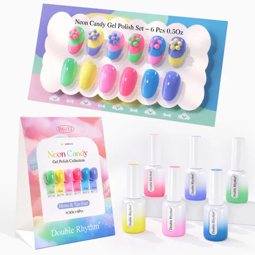 Miniatura 22 de Double Rhythm Juego de 6 esmaltes de gel sin hema, de 0.50 onzas, del mismo color, del mismo color, con el mismo color que se remoja, kit de esmalte