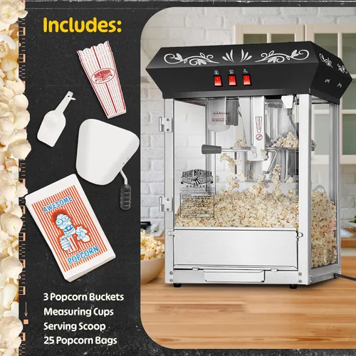Miniatura 4 de Great Northern Popcorn - Máquina para hacer palomitas de maíz con carrito, hervidor de acero inoxidable de 8 onzas que hace hasta 48 tazas