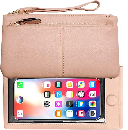 Miniatura 7 de Funda de cuero para teléfono con pantalla táctil, cartera de mano para mujeres y niñas F21 Borgoña 2 bolsillos