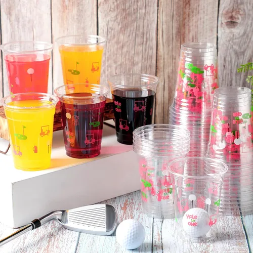 Miniatura 2 de Qinyoung 50 piezas de suministros de fiesta de golf con bola de golf de Masters, vasos de plástico transparente desechables de 12oz en masa, Let's