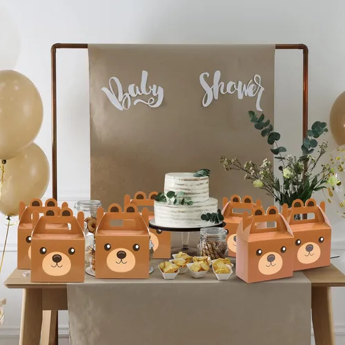 Miniatura 5 de 12 cajas de golosinas de oso para fiestas, suministros de oso para baby shower, cajas de regalo para niños y niñas, tema de oso marrón, decoración