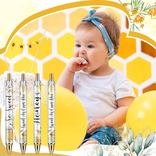 Miniatura 4 de Chuangdi 24 piezas de bolígrafos esferográficos Bee Honey Baby Shower, bolígrafos retráctiles a granel de tinta negra con regalos para invitados