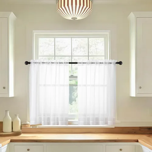 Miniatura 106 de LIVEKID Cortinas traslúcidas negras de cocina de 36 pulgadas de largo, cortinas cortas filtrantes de luz, 2 paneles de gasa aireada, texturizadas