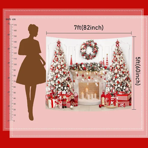 Miniatura 9 de Mocsicka Telón de fondo para chimenea de Navidad blanco y rojo, fondo para fotografía de árbol de Navidad, invierno, Navidad, familia, niños, fiesta