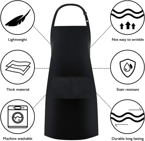 Miniatura 6 de Jubatus Paquete de 1 delantal con peto con 2 bolsillos, delantal de cocina de chef para mujeres y hombres, color negro