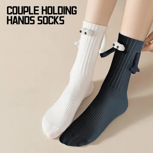 Miniatura 4 de hanvate Paquete de 2 calcetines tomados de la mano, calcetines divertidos y lindos 3D para parejas, regalos para mejores amigos