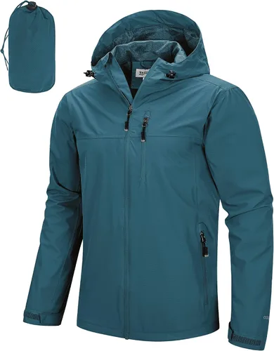 Miniatura 8 de 33,000ft Chaqueta de lluvia plegable para hombre, chaqueta ligera impermeable con capucha, impermeable tipo gabardina para ciclismo