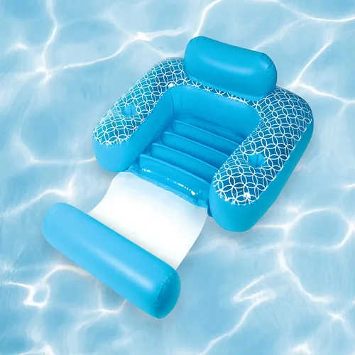 Miniatura 3 de Silla inflable de piscina Shangri-La azul y blanco con portavasos de 68.5 pulgadas