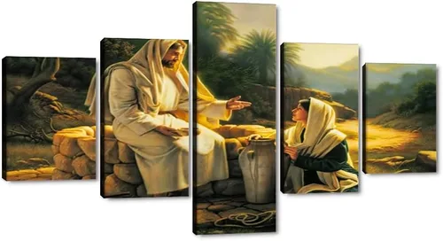 Miniatura 22 de The Last Supper - Pintura sobre lienzo para pared de sala de estar, 5 piezas, arte de pared de la última cena, retro, vintage, de madera, moderno
