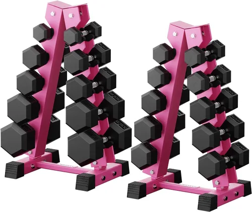 Miniatura 18 de RitFit Juego de mancuernas hexagonales de goma de 250 libras/300 libras/350 libras/550 libras/650 libras con estante de pesas, múltiples opciones
