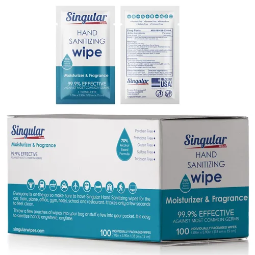 Miniatura 11 de Singular Wipes - Toallitas desinfectantes para manos, tamaño de viaje, 30 unidades envueltas individualmente, aroma cítrico fresco, hidratante