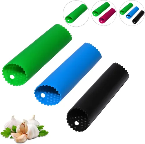 Sinnsally Pelador de Ajo Removedor de Piel Rodillo Guardador, Fácil y Rápido para Pelar Dientes de Ajo con Tubo Rodillo de Silicona Herramienta de 3