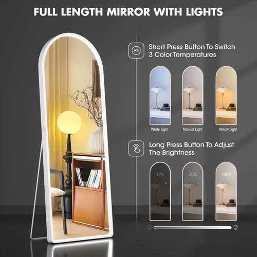 Miniatura 3 de Hasipu Espejo de Cuerpo Completo de 55" X 18" con Luces, Espejo LED de Cuerpo Completo con Marco Blanco en Arco y 3 Temperaturas de Color y Brillo