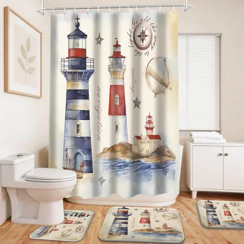 Miniatura 22 de Cool Modern - Juego de portaaviones para niños con cortina de ducha náutica militar y alfombras de 20 x 31 pulgadas, accesorios de baño, decoración
