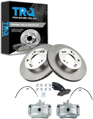 Miniatura 10 de TRQ Juego de pastillas de freno delanteras y rotores de cerámica, pinzas, mangueras, compatibles con Honda Odyssey 2005-2010