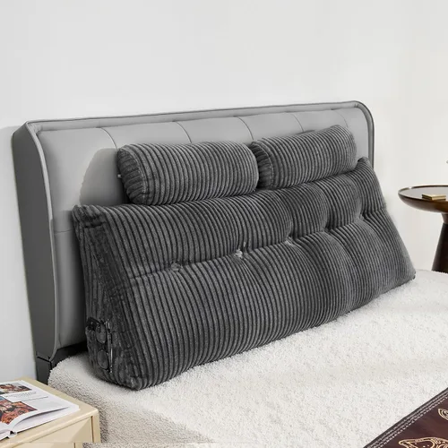 Miniatura 8 de VEVOR Almohada de cabecero, almohada de cabecera tamaño queen con forma de cuña con 2 bolsillos laterales y 2 reposacabezas, almohada de cuña