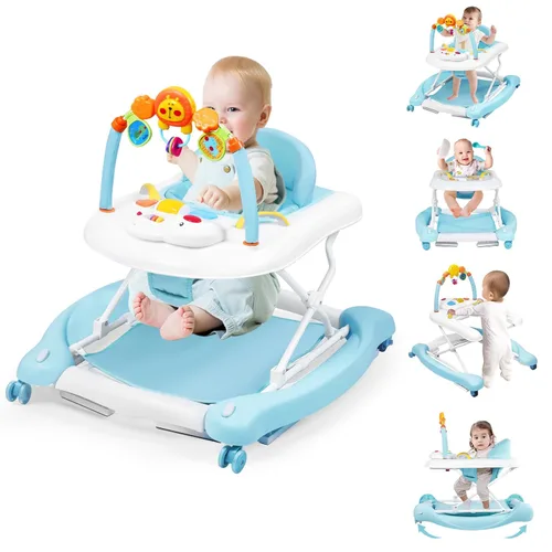 Miniatura 13 de Andador de bebé, 5 en 1 para niños y niñas de 6 a 12 meses con gorila, reposapiés extraíble, bandeja de alimentación y música, caminador de C-gris