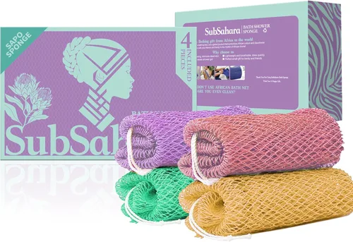 Miniatura 20 de SubSahara Auténtica esponja africana de red – 2 piezas exfoliante exfoliante para todo tipo de piel, esponja de baño para cara y cuerpo, portátil