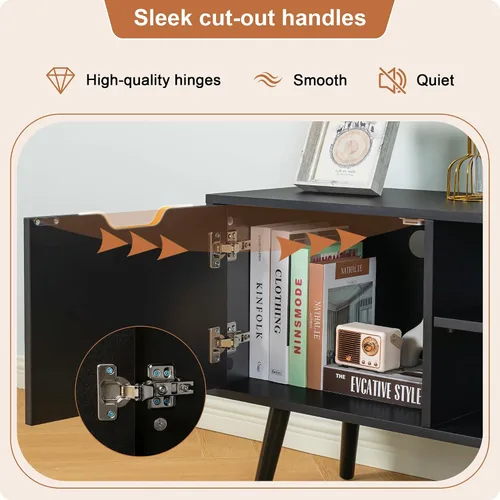 Miniatura 4 de ALINE FURNITURE - Soporte de TV negro para televisores de 50, 55, 60+ pulgadas - Consola multimedia con 2 gabinetes y estantes abiertos, patas