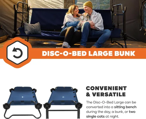 Miniatura 3 de Disc-O-Bed Gran banco convertible para exterior de 2 personas y cuna de camping doble para adultos, sistema de literas portátil, negro