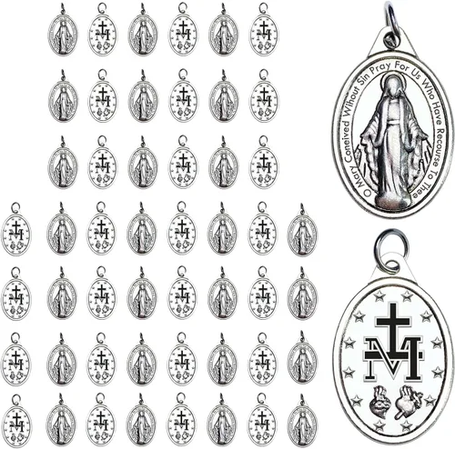 Milagrosa Medalla a granel, paquete de 50 unidades, 1 pulgada, dije católico de medallas Milagrosa de plata para mujer, collar y collar de rosario,