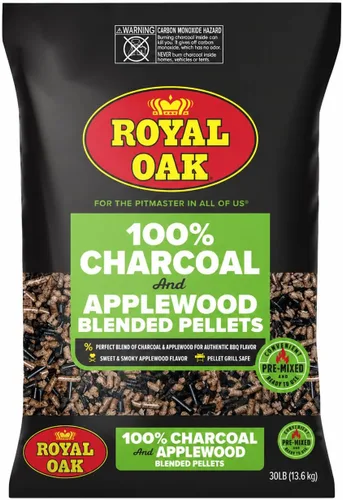 Royal Oak 100 % pellets mezclados de carbón y manzana para parrillas de pellets y ahumadores, sabor dulce y suave, bolsa de 30 libras