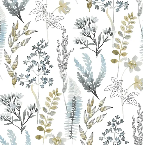 NextWall Wild Garden - Papel tapiz autoadhesivo (azul glaciar y latón mate)