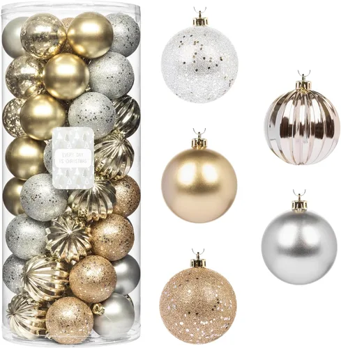 Every Day is Christmas - Juego de adornos para colgar de Navidad de 50 unidades, juego de adornos inastillables para árbol de Navidad, decoración de