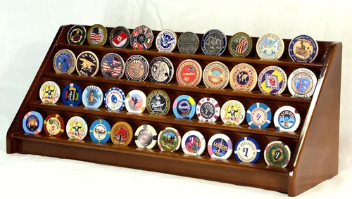 Miniatura 6 de 4 filas 40 Challenge Coin Casino Chip Display Case Rack Holder Stand para mesa Estante Escritorio Acabado negro