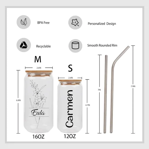 Miniatura 5 de Mostop Vaso de café helado personalizado con tapas y pajitas, vaso de flor de nacimiento personalizado, regalo para el día de la madre y cumpleaños