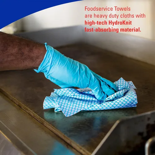 Miniatura 8 de WypAll CriticalClean Paños de limpieza de alto rendimiento para servicio de alimentos (05927), Toallas plegadas en cuartos, azul