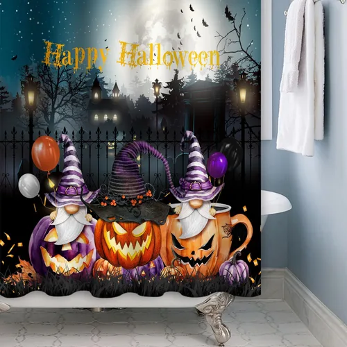 Miniatura 7 de Cortina de ducha de Halloween, calabazas aterradoras, cortinas de ducha para baño, noche de luna espeluznante, cortina de baño, casa cazada